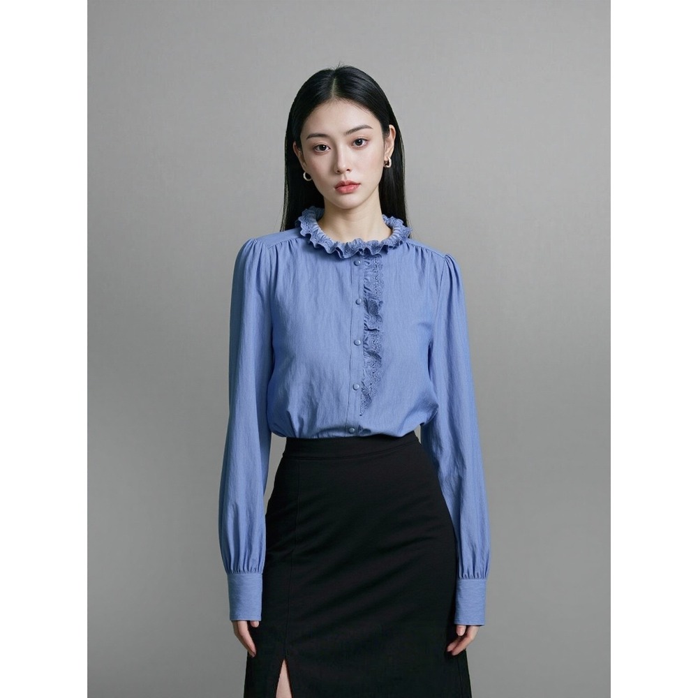 Sezane Chlo Shirt Women Sz 40 (US 8) Blue Chambray Long Sleeve